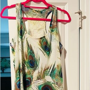 Ladies Casual Dress with lace insert back & uneven hemline. Sz Med